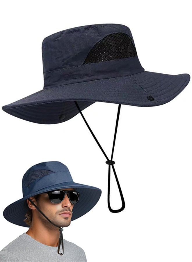 Men Women Sun Hat Cowboy Hat with Straw Wide Brim Bucket Breathable Boonie Hats for Fishing, Hiking, Garden, Beach(Navy Blue)  - Image 1