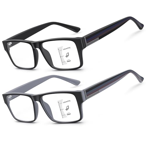 SKYOAK Excellent TR90 Unbreakable Progressive Multifocus Reading Glasses for Men, Thick Frame Anti Blue Light/UV Readers, 2 PACK Quality Chunky Computer Glass No-Line Multifocal Eyeglasses C1, +2.0x - Image 1