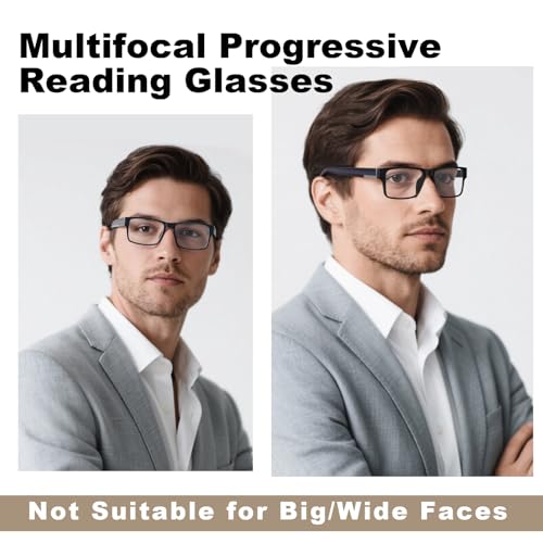 SKYOAK Excellent TR90 Unbreakable Progressive Multifocus Reading Glasses for Men, Thick Frame Anti Blue Light/UV Readers, 2 PACK Quality Chunky Computer Glass No-Line Multifocal Eyeglasses C1, +2.0x - Image 2