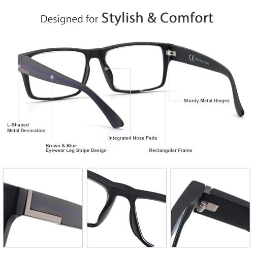 SKYOAK Excellent TR90 Unbreakable Progressive Multifocus Reading Glasses for Men, Thick Frame Anti Blue Light/UV Readers, 2 PACK Quality Chunky Computer Glass No-Line Multifocal Eyeglasses C1, +2.0x - Image 4
