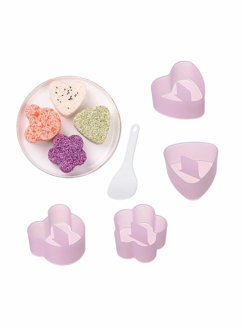Onigiri Mold Pink, Heart and Plum Blossom Shaped Rice Ball Molds Triangle, Cute Bear Form Spam Musubi Mold, Home DIY Tool for Kids with Press Design, 5 Pack - Image 1