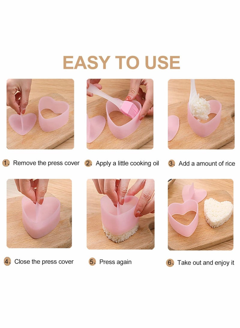 Onigiri Mold Pink, Heart and Plum Blossom Shaped Rice Ball Molds Triangle, Cute Bear Form Spam Musubi Mold, Home DIY Tool for Kids with Press Design, 5 Pack - Image 3