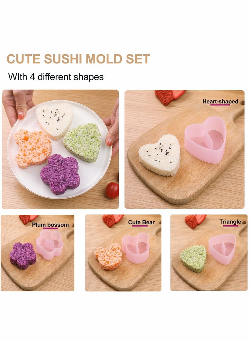 Onigiri Mold Pink, Heart and Plum Blossom Shaped Rice Ball Molds Triangle, Cute Bear Form Spam Musubi Mold, Home DIY Tool for Kids with Press Design, 5 Pack - Image 4