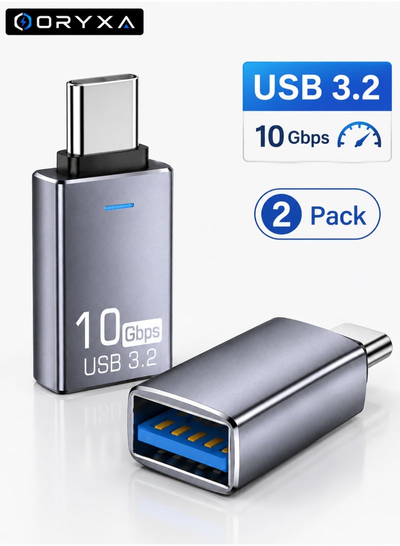 ORYXA 2 Pack USB To USB C Adapter 3.2, 10Gbps High-Speed Data Transfer, USB C Male to USB 3.2 Female OTG Converter, Plug & Play, Compatible with iPhone, Samsung Galaxy, iPad, MacBook, Xiaomi, Honor & Tablets Grey - Image 1