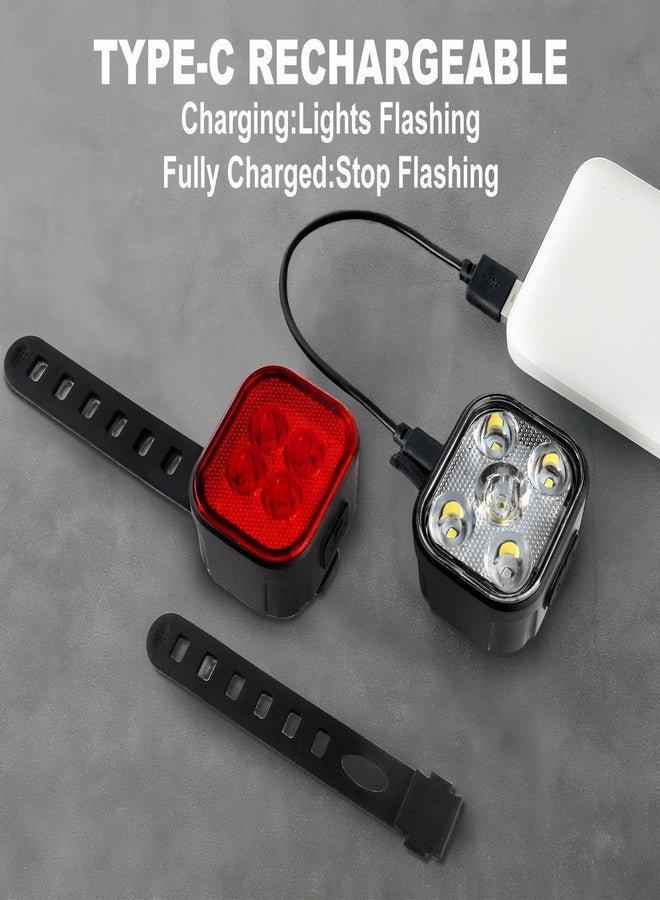 KunHe 4 Pack Bike Lights for Night Riding USB Rechargeable Bike Lights Front and Rear 8+12 Modes Bike Light Set Bicycle Lights Headlight and Taillight Easy to Install - Image 2