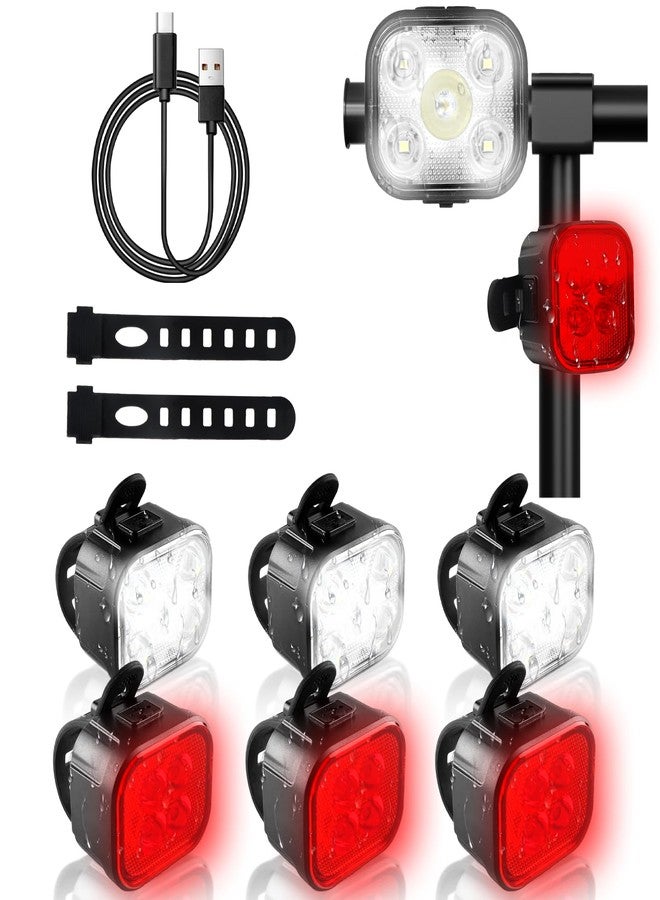 KunHe 4 Pack Bike Lights for Night Riding USB Rechargeable Bike Lights Front and Rear 8+12 Modes Bike Light Set Bicycle Lights Headlight and Taillight Easy to Install - Image 1