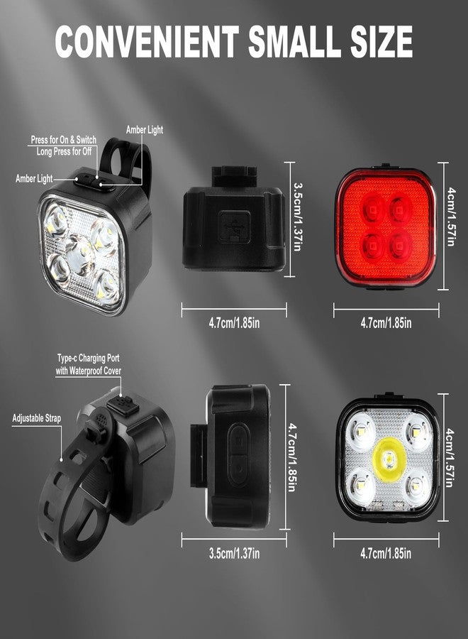 KunHe 4 Pack Bike Lights for Night Riding USB Rechargeable Bike Lights Front and Rear 8+12 Modes Bike Light Set Bicycle Lights Headlight and Taillight Easy to Install - Image 3