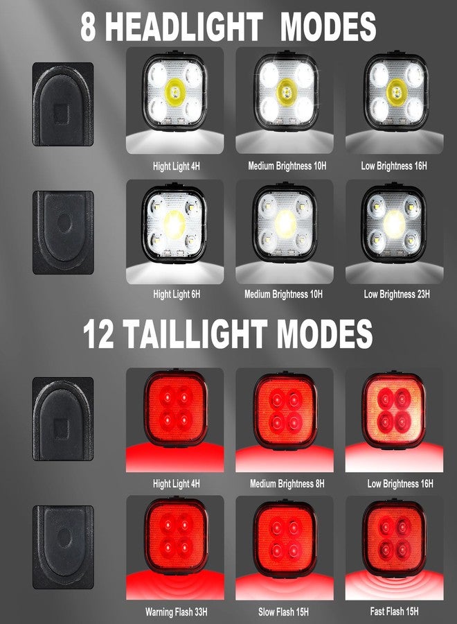 KunHe 4 Pack Bike Lights for Night Riding USB Rechargeable Bike Lights Front and Rear 8+12 Modes Bike Light Set Bicycle Lights Headlight and Taillight Easy to Install - Image 4
