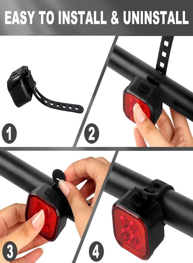 KunHe 4 Pack Bike Lights for Night Riding USB Rechargeable Bike Lights Front and Rear 8+12 Modes Bike Light Set Bicycle Lights Headlight and Taillight Easy to Install - Image 5
