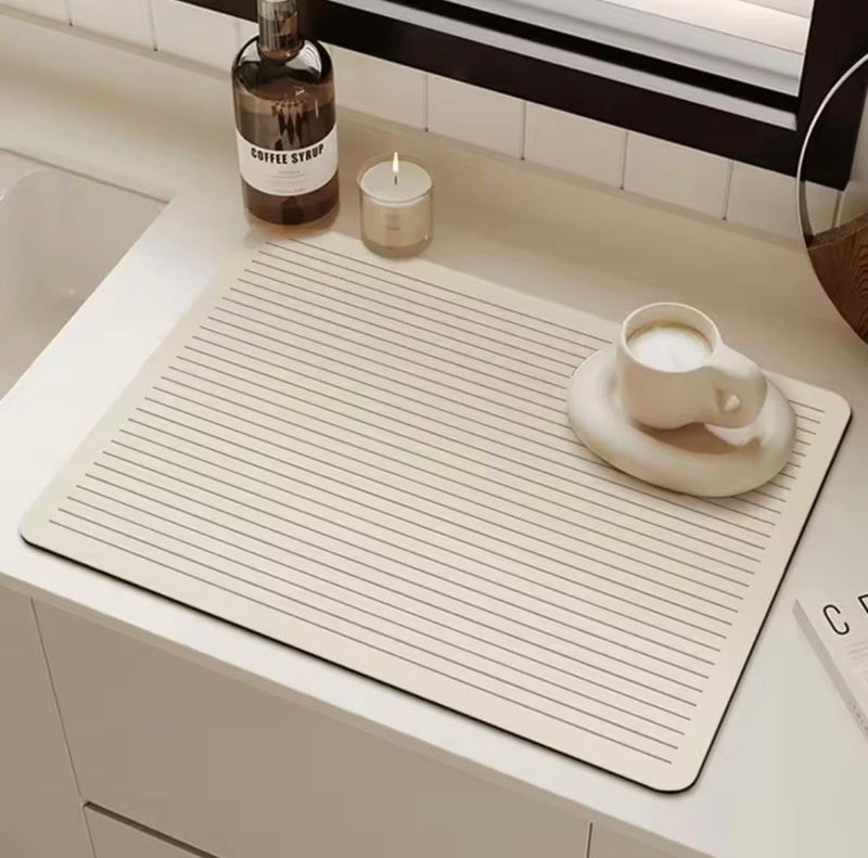 Home-Cloud HomeCloud Dish Drying Mat for Kitchen Counter Hide Stain Super Absorbent, Non-Slip, Heat-Resistant, Great for Dishes,Rack Pad, Kitchen Counter, Coffee Maker (Mustard_Linning, 40x50cm) - Image 1
