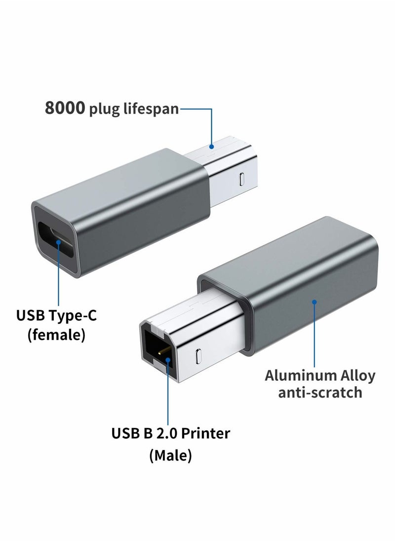 Excefore - USB C Female to Printer Male Adapter, USB Type C to USB B Convert Connector Support Data Sync Compatible with HP for Canon Lexmark Epson Dell Xerox Samsung etc and Piano DAC (2 Pack) - Image 1