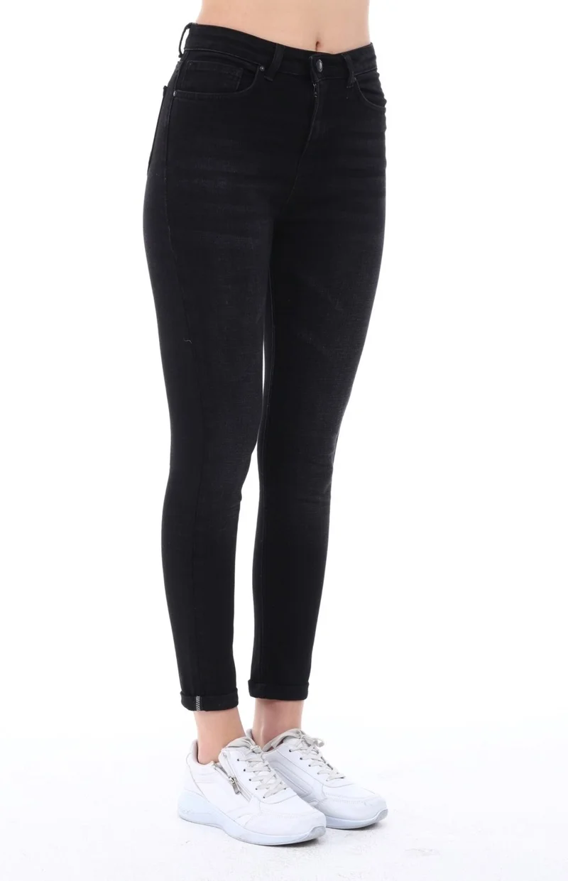 سيدي دينيم Women's Light Lycra Skinny Fit Leg Detailed Trousers Felicia Black
