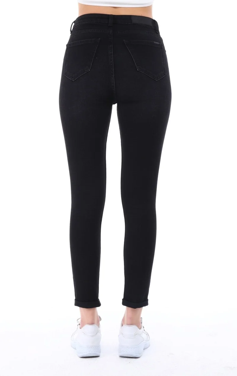 سيدي دينيم Women's Light Lycra Skinny Fit Leg Detailed Trousers Felicia Black