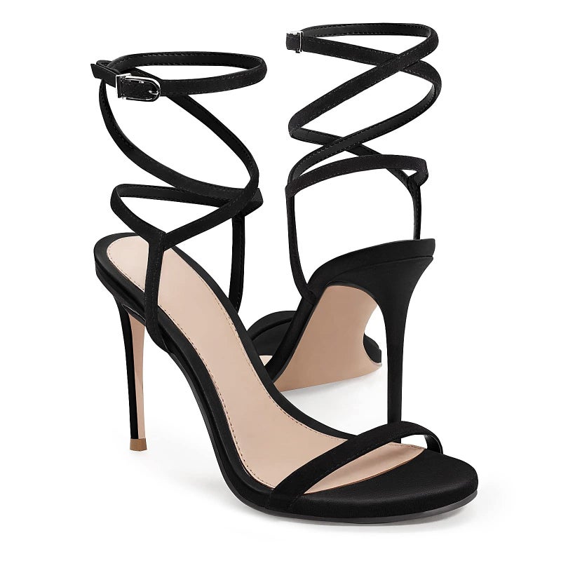 Coutgo Womens Strappy Heels Sandals Lace up Sexy High Heeled Ankle Strap Summer Dress Shoes - Image 1