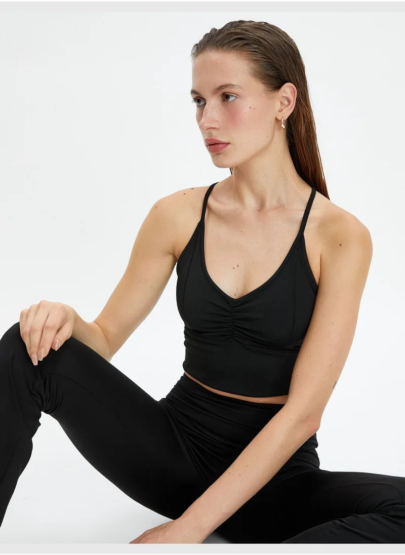 كوتون V Neck Draped Non Padded Spaghetti Strappy Sport Bra