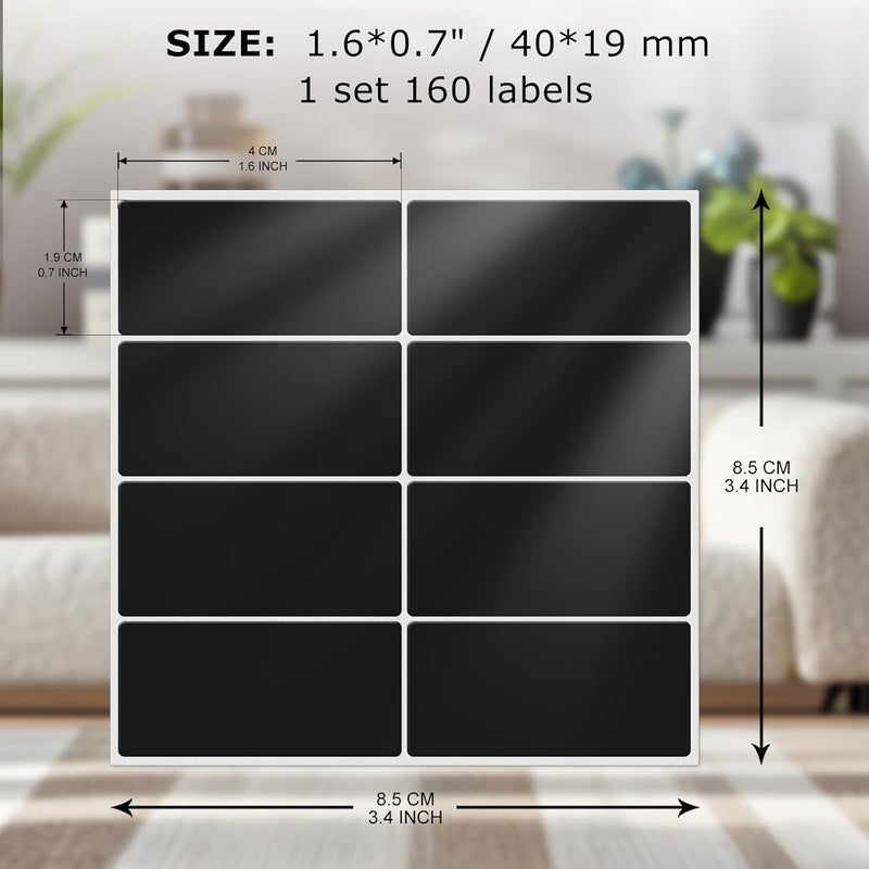 FINDAT Black Rectangle Stickers 1.57 x 0.75 Inch Color Coding Sticky Labels Vinyl Waterproof Self-Adhesive Removable Name Tags for Office Home Business 160 Pack - Image 2
