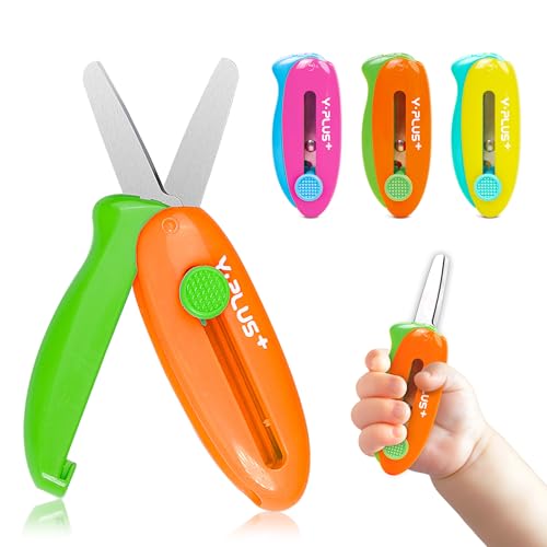 YPlus Safety Scissors for Kids 3Pcs Retractable Scissors for Toddler Craft Ages 35 24 13 Cute Small Art Crafts Cutting Tools - Image 1