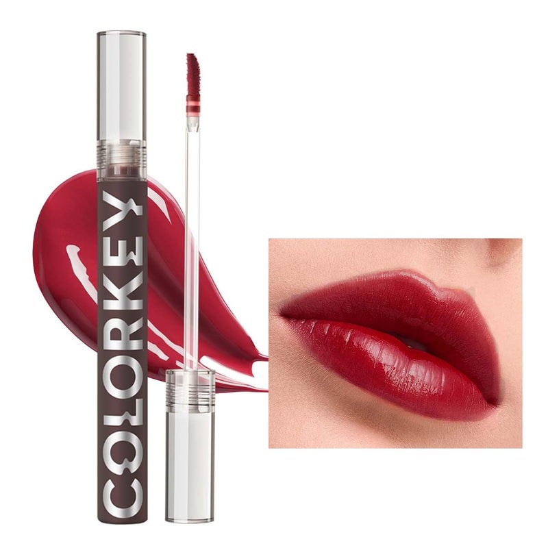 COLORKEY Lip Gloss Mirror Series Hydrating Lip Gloss with Essential oil High Shine Glossy Lip Tint Hydrated  Fullerlooking Lips LongLasting Liquid Lipstick R715 tomato red