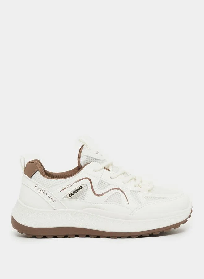 ستايلي Styli Contrast Trim Lace-Up Chunky Sneakers with Back Pull Tab