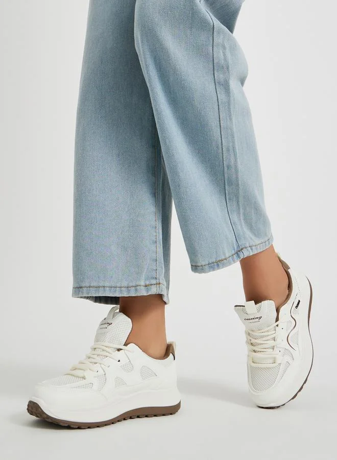 ستايلي Styli Contrast Trim Lace-Up Chunky Sneakers with Back Pull Tab