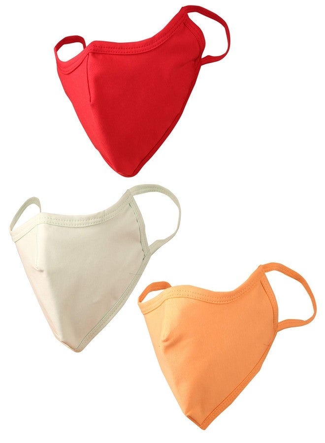 Touchstone anti pollution smog smoke cold cough protective face mask Soft Cotton knitted - medium size comfortable Washable double layer. (Pack of 3). Red Green Peach - Image 1