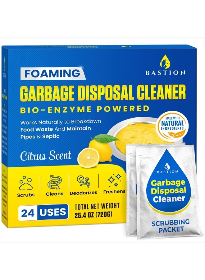 Bastion Garbage Disposal Cleaner and Deodorizer - 24-Count (1-Year Supply) Foaming Lemon Scented Kitchen Sink Freshener Pods & Drain Odor Eliminator Disposer Care by Bastion - Image 1