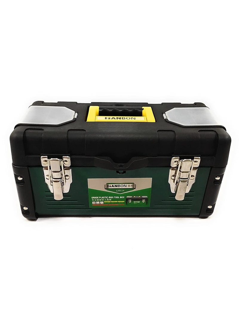 GSK Cut GSK Cut 14 Inch Tool Box Metallic Tool Organiser with Removable Tool Tray Strong Metal Latches Secure Grip Handle for Storage of Tools Parts Toys Repair Tool etc with one hand Snap Latch  - Image 1