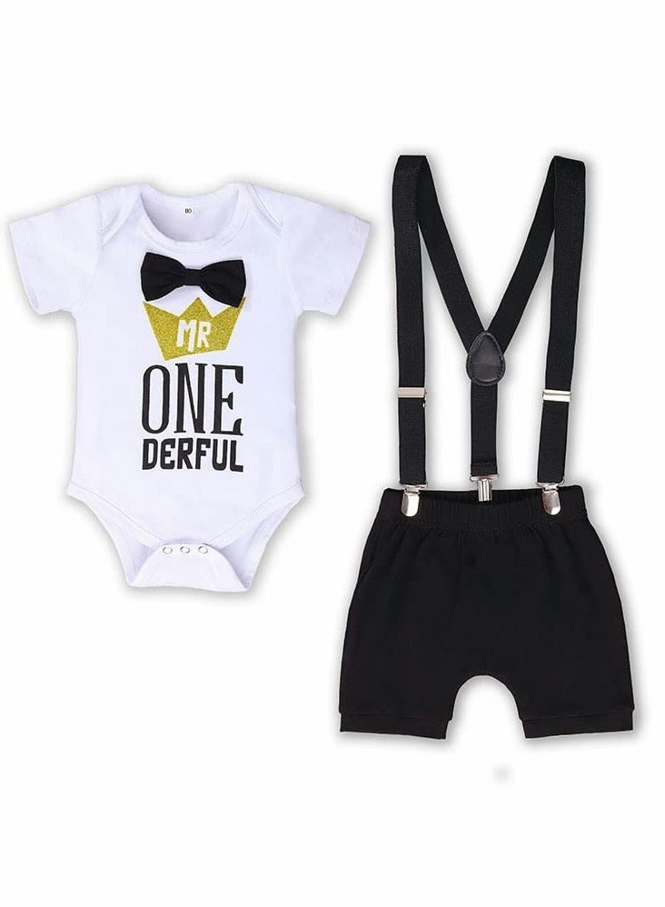 Baby Boys First Birthday Outfit, Size 80 Baby Boy Outfit, Formal Suit Gentleman Romper Bow-tie Pants Outfits Set - Image 1