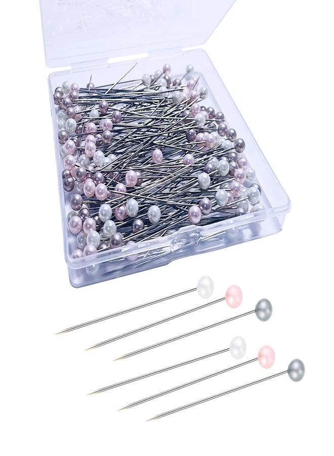 Hovesty Corsage Boutonniere Faux Pearl Head Sewing Pins - 150pcs Straight Wedding Bouquet Pins for Crafts, Jewelry Making and DIY Fabric Flower Decorations - White, Pink and Gray - Image 1