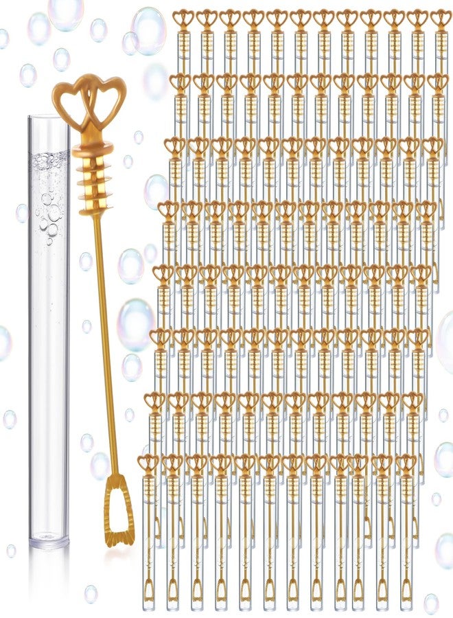 PullCrease 150 Pcs Bubble Wands Bulk for Wedding Party Mini Heart Wand with Bubble Solution for Wedding Bridal Showers Valentine Anniversary Graduation Birthday Supplies(Gold,Double Heart) - Image 1