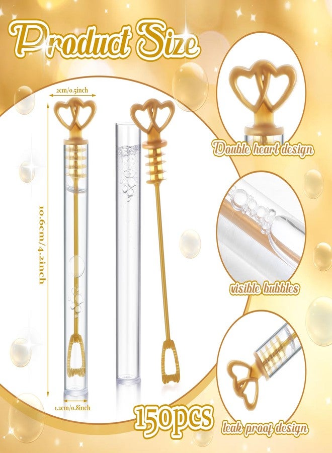 PullCrease 150 Pcs Bubble Wands Bulk for Wedding Party Mini Heart Wand with Bubble Solution for Wedding Bridal Showers Valentine Anniversary Graduation Birthday Supplies(Gold,Double Heart) - Image 3