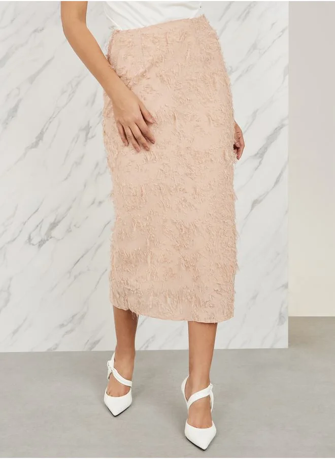 ستايلي Tassel Texture Side Slit Midi Skirt