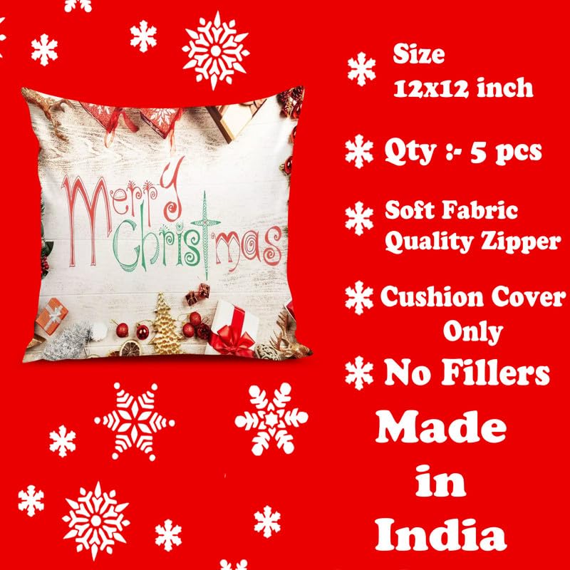 BMRGIFTS Soft Fabric Designer Decorative Printed Merry Christmas Theme Cushion Cover Xmas Decorations for Sofa Living Room Set of 5 12 x 12 inch Multi (CHMCC92) - Image 5