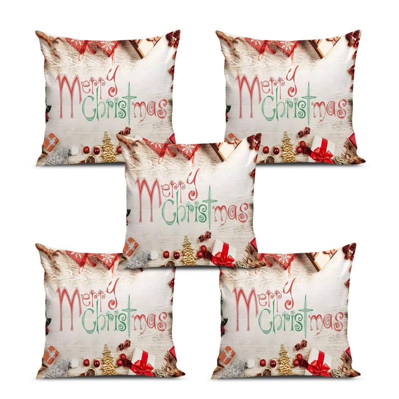 BMRGIFTS Soft Fabric Designer Decorative Printed Merry Christmas Theme Cushion Cover Xmas Decorations for Sofa Living Room Set of 5 12 x 12 inch Multi (CHMCC92) - Image 2