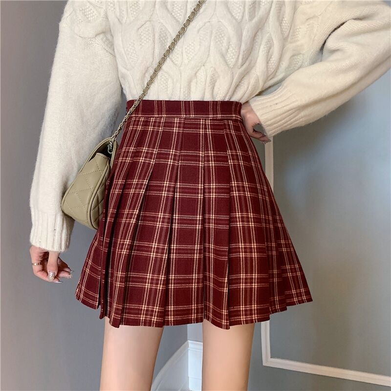 Women's High Waist A-line Plaid Pleated Mini Skirt - Image 4