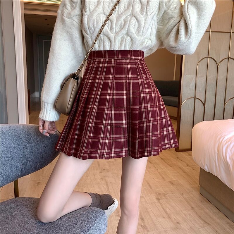 Women's High Waist A-line Plaid Pleated Mini Skirt - Image 5