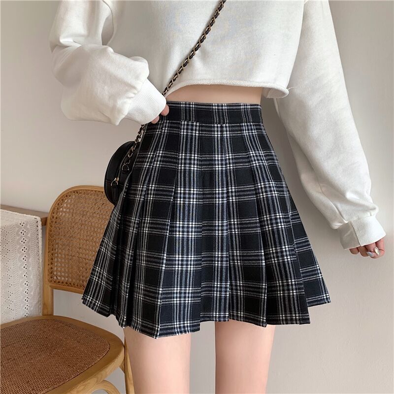 Women's High Waist A-line Plaid Pleated Mini Skirt - Image 2