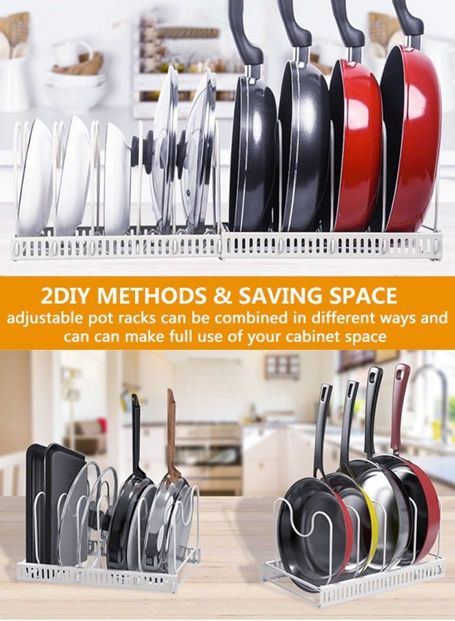 HAWAWA Pots and Pans Organizer Rack for Under Cabinet, Expandable Pot Lid Holder with 10 Adjustable Compartment for Kitchen Cabinet Cookware Baking Frying Rack White - Image 2
