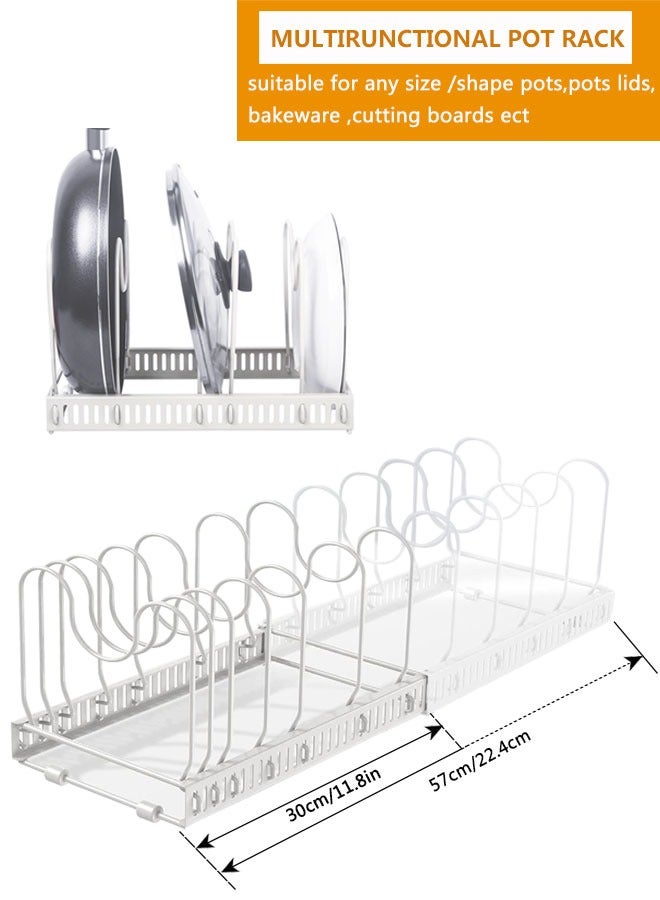 HAWAWA Pots and Pans Organizer Rack for Under Cabinet, Expandable Pot Lid Holder with 10 Adjustable Compartment for Kitchen Cabinet Cookware Baking Frying Rack White - Image 3