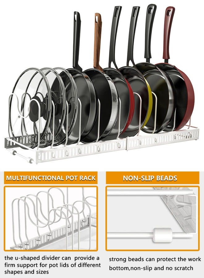 HAWAWA Pots and Pans Organizer Rack for Under Cabinet, Expandable Pot Lid Holder with 10 Adjustable Compartment for Kitchen Cabinet Cookware Baking Frying Rack White - Image 4