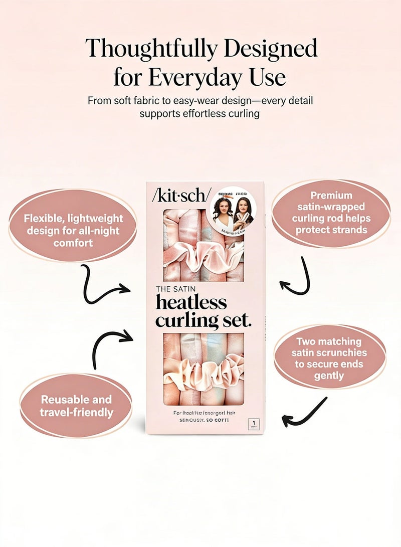 Kitsch Heatless Curling Set for Women - Overnight Satin Heatless Curling Headband, No Heat Damage Alternative to Curling Iron, Soft Hair Styler for Long Hair Gentle Waves, Travel Essential Gift with Sunset Tie Dye - Image 5