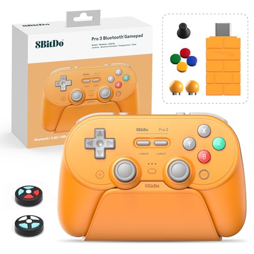 8Bitdo Pro 3 Bluetooth Controller with TMR Joysticks Swappable ABXY Buttons Pro Back Buttons Charging Dock Hall Effect Triggers for SwitchSwitch 2 Windows Apple SteamOS Android Orange - Image 1