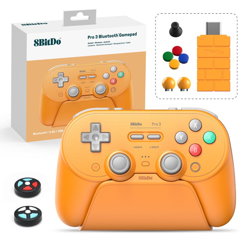 8Bitdo Pro 3 Bluetooth Controller with TMR Joysticks Swappable ABXY Buttons Pro Back Buttons Charging Dock Hall Effect Triggers for SwitchSwitch 2 Windows Apple SteamOS Android Orange - Image 2
