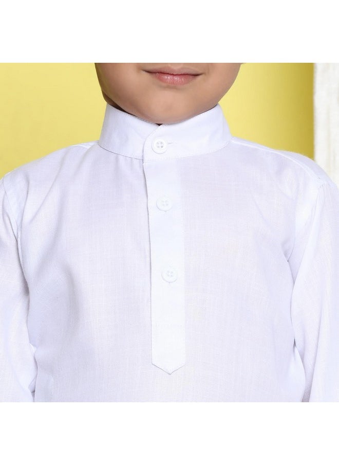 AJ Dezines - AJ DEZINES Kids Cotton Full Sleeve Solid White Kurta Pajama Set for Boys - Ethnic wear | Special Occasion & Party Outfit | Mandarin Collar Kurta for boys - Regular Fit (1251-WHITE-3) - Image 1