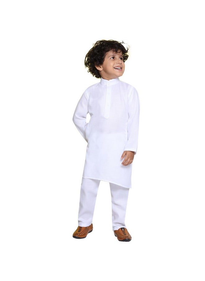 AJ Dezines - AJ DEZINES Kids Cotton Full Sleeve Solid White Kurta Pajama Set for Boys - Ethnic wear | Special Occasion & Party Outfit | Mandarin Collar Kurta for boys - Regular Fit (1251-WHITE-3) - Image 1