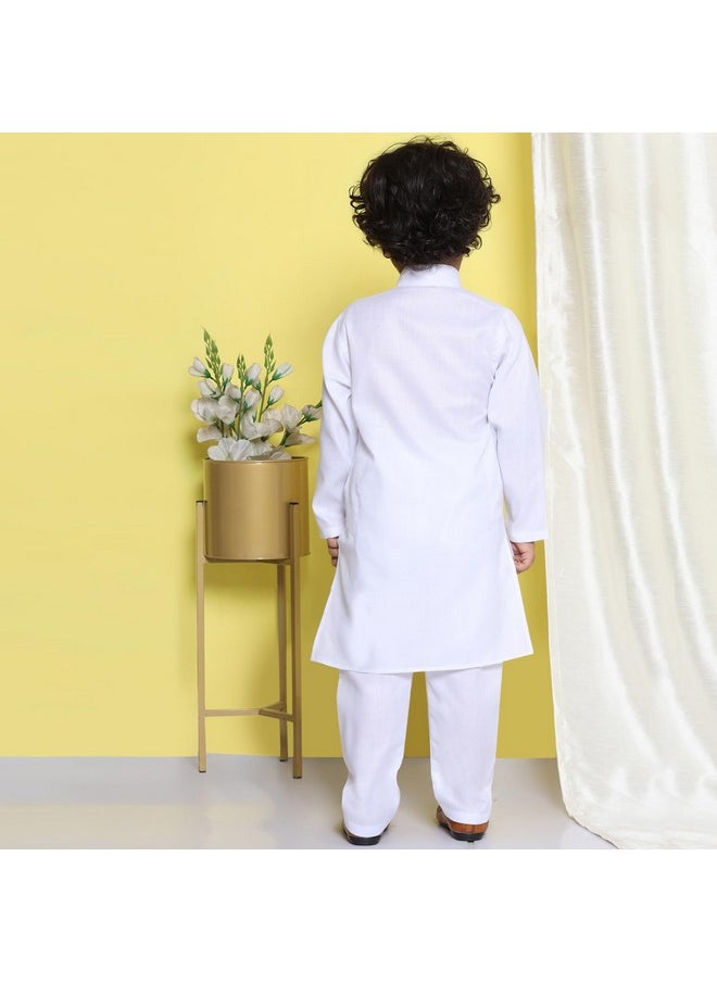 AJ Dezines - AJ DEZINES Kids Cotton Full Sleeve Solid White Kurta Pajama Set for Boys - Ethnic wear | Special Occasion & Party Outfit | Mandarin Collar Kurta for boys - Regular Fit (1251-WHITE-3) - Image 1