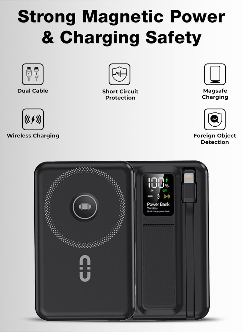 glassology 10000mAh Magsafe Power Bank with Stand & Cable Black PD 22.5W 15W Wireless Type C Input Output  Multi Device Charging  Dual Lights and Digital display Compatible with All Apple devices - Image 2