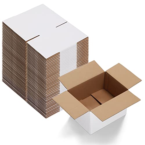 مجموعة صناديق شحن كالينزانا 8x6x4 عدد 40 صندوق كرتوني مضلع أبيض للتغليف والشحن والهدايا للأعمال الصغيرة