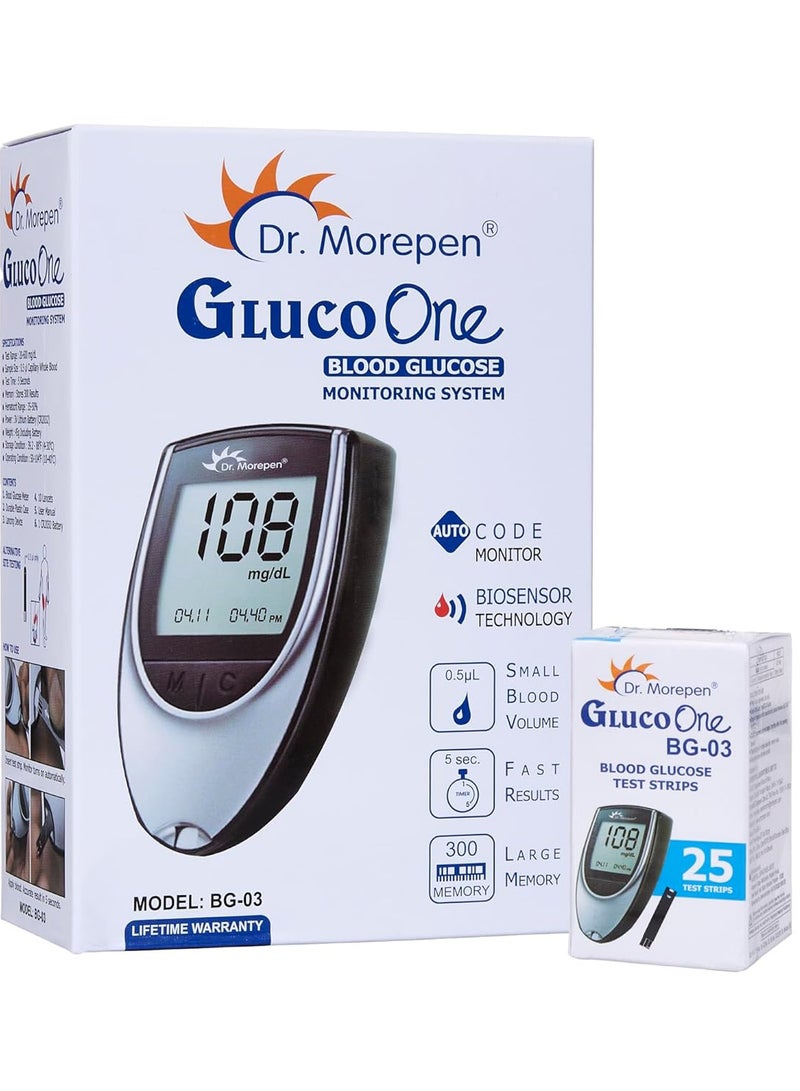 Dr. Morepen GlucoOne Blood Glucose Monitoring System with 25 Strips - Image 1