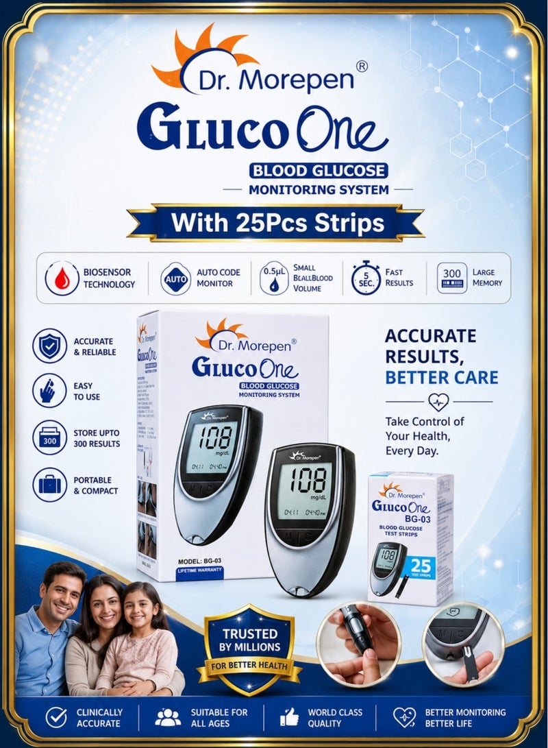 Dr. Morepen GlucoOne Blood Glucose Monitoring System with 25 Strips - Image 1